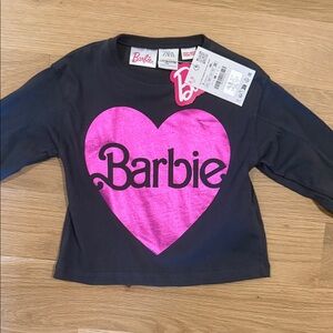 NWT Zara Barbie Kids Long Sleeve Tee - Grey with Pink Heart- 3T $17.90